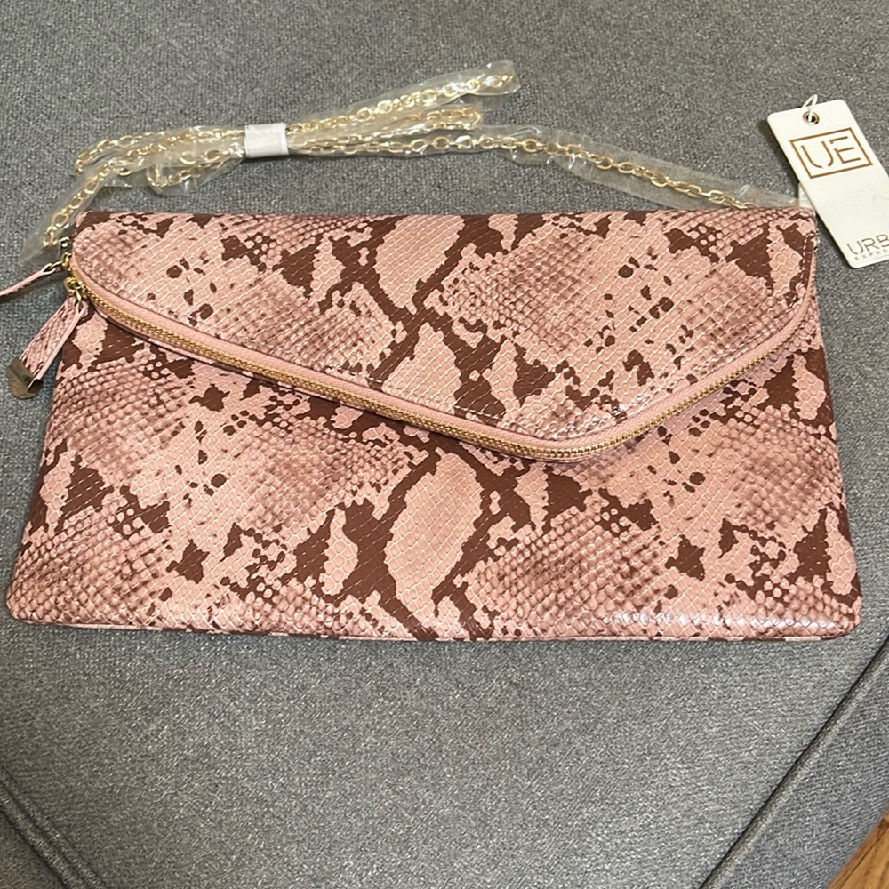 Urban Expressions pink snake print clutch with detachable chain